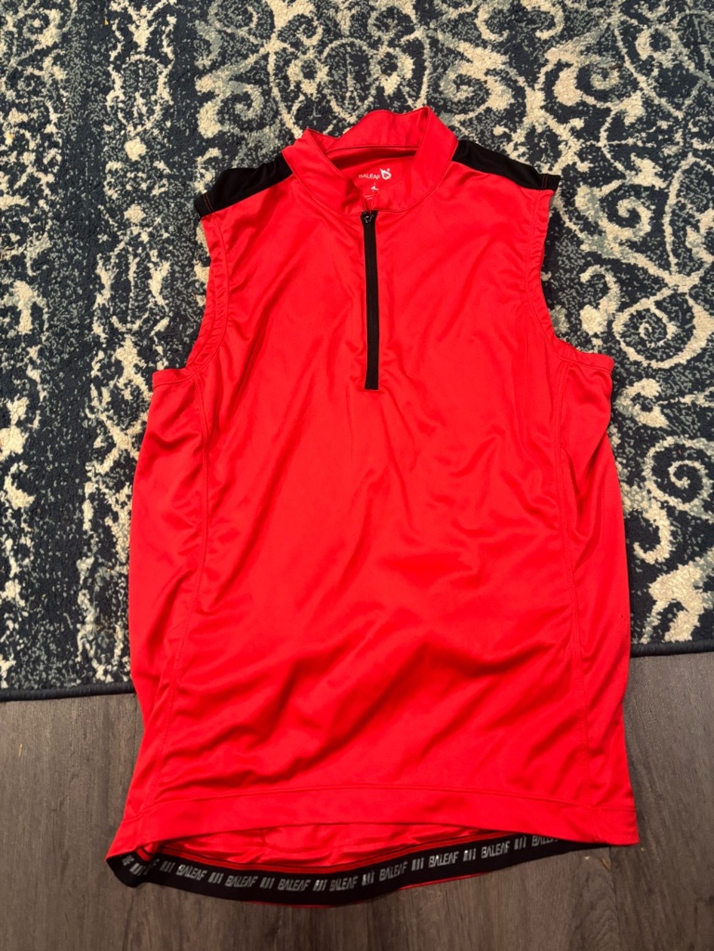 Baleaf Men’s Red Sleeveless Swim Rash Guard with Black Shoulder Accents
